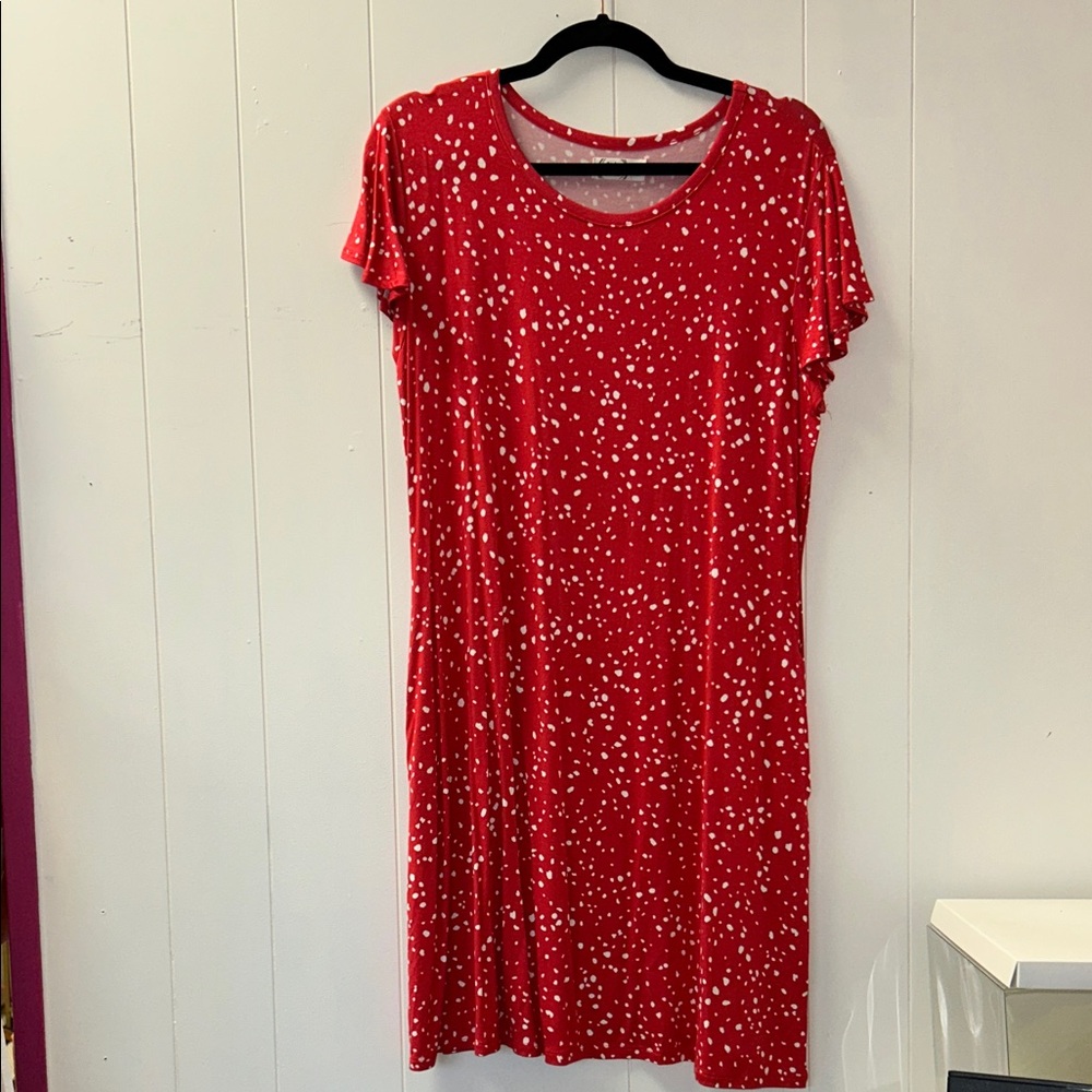 Maurices Red Midi Dress with White Dots